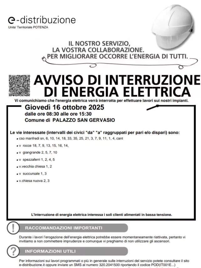 Avviso interruzione energia elettrica